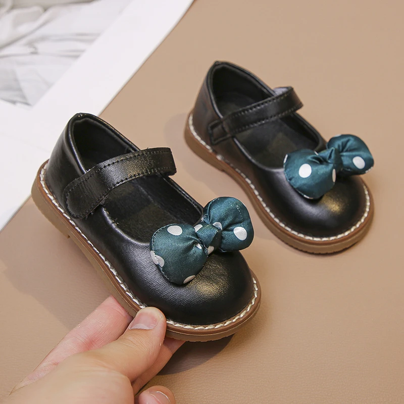 Kids Leather Shoes Baby Toddler Girl Flat Heel Round Toe Shoes Spring Summer Bowtie School Dress Shoe Infant Walk Princess Shoes