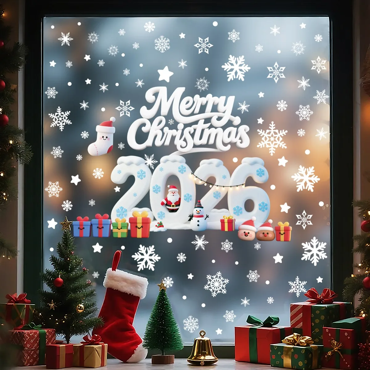 

Christmas Static Cling Stickers 3D Window Decals for Home Party Office Glass Decoration Festive Holiday Decor