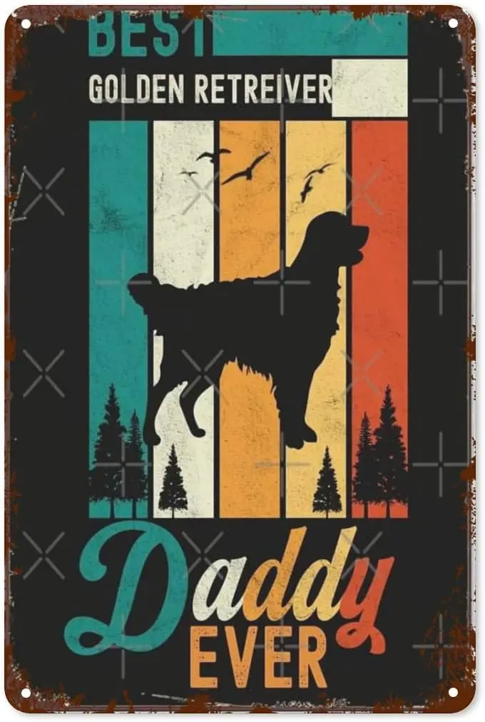 Retro Tin Signs Best Golden Retriever Dad Ever Sunset Dog Golden Retriever 8x12 Inch Vintage Metal Wall Decor for Home,Kitc sign
