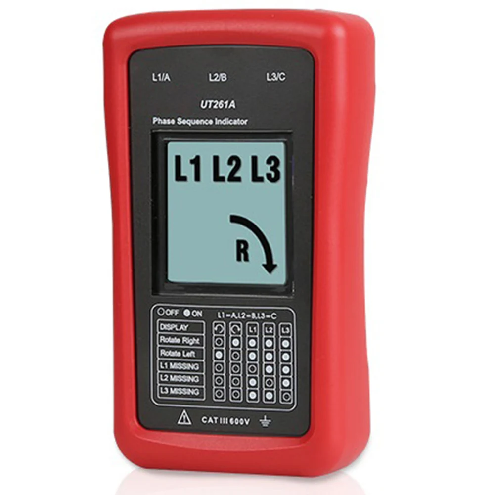 UT261A 3 Phase Sequence-Meter Phase Missing Motor Rotation Indicator AC Voltage Frequency Phase Sequence-Detector Rotation Meter