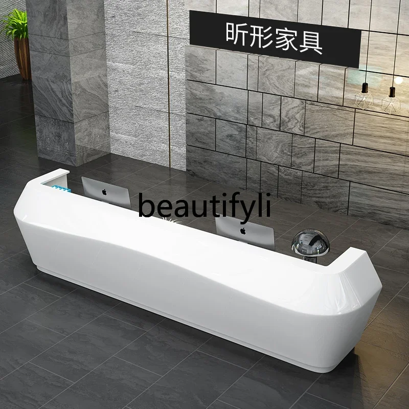 مكتب استقبال zzqFront، مكتب أمين الصندوق المنحني البسيط والحديث، مكتب خدمة متجر المكتب، طلاء أبيض