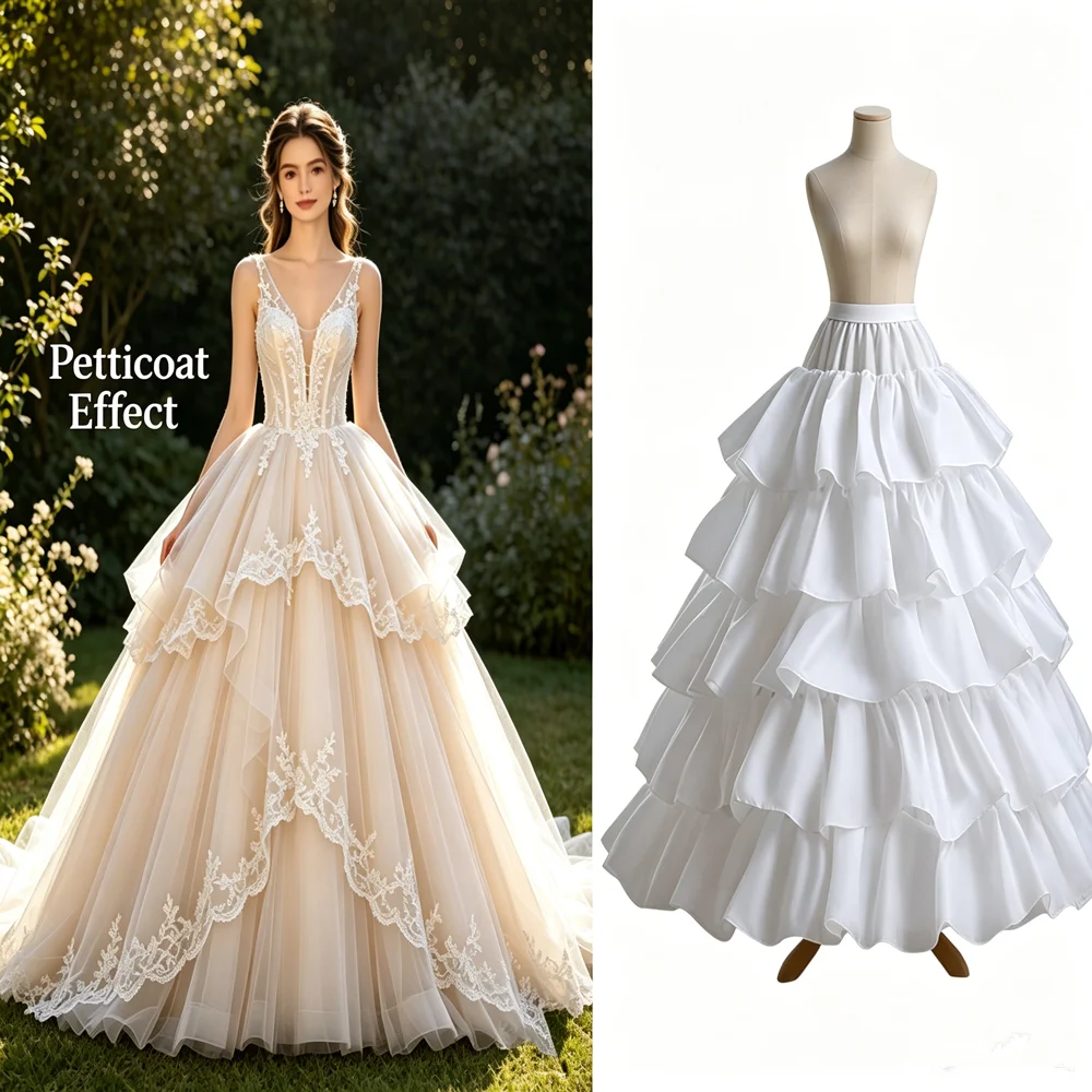 Fluffy 4/6 Hoops Sweet 15 Gown Petticoat Boneless 4 Layers Tulle Crinoline Underskirt for Wedding Dress Bridal Ball Gown Lolita