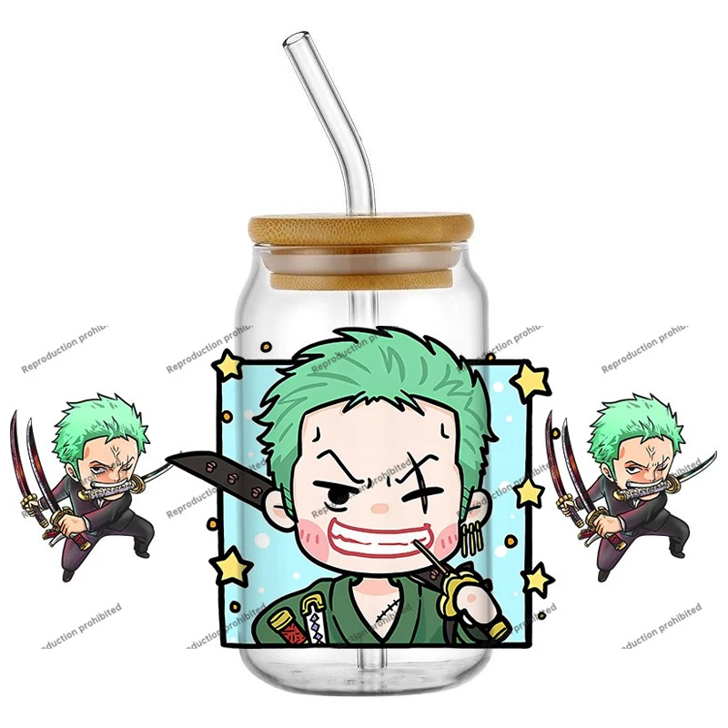 One Piece cartoon design Waterproof UV DTF Transfer Sticker for 16oz Glass Cup Wrap Stickers DIY Customizable