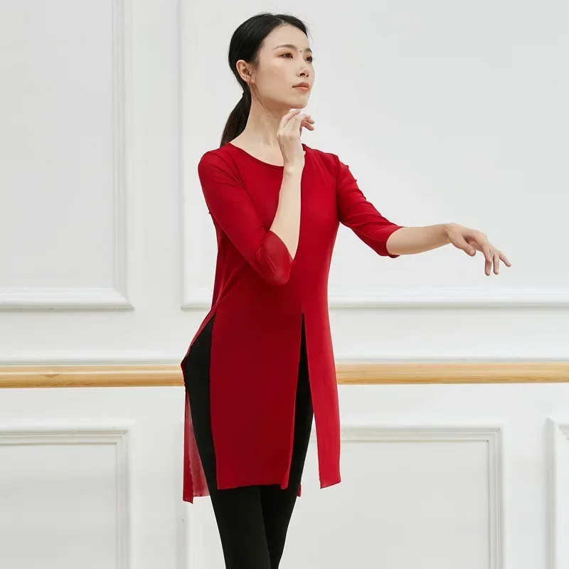 Adult Loose Belly Dance Transparent Sheer Mesh Top Long Shirt Split Fairy Costume for Women Dancing Clothes Dancer Wear Clothing