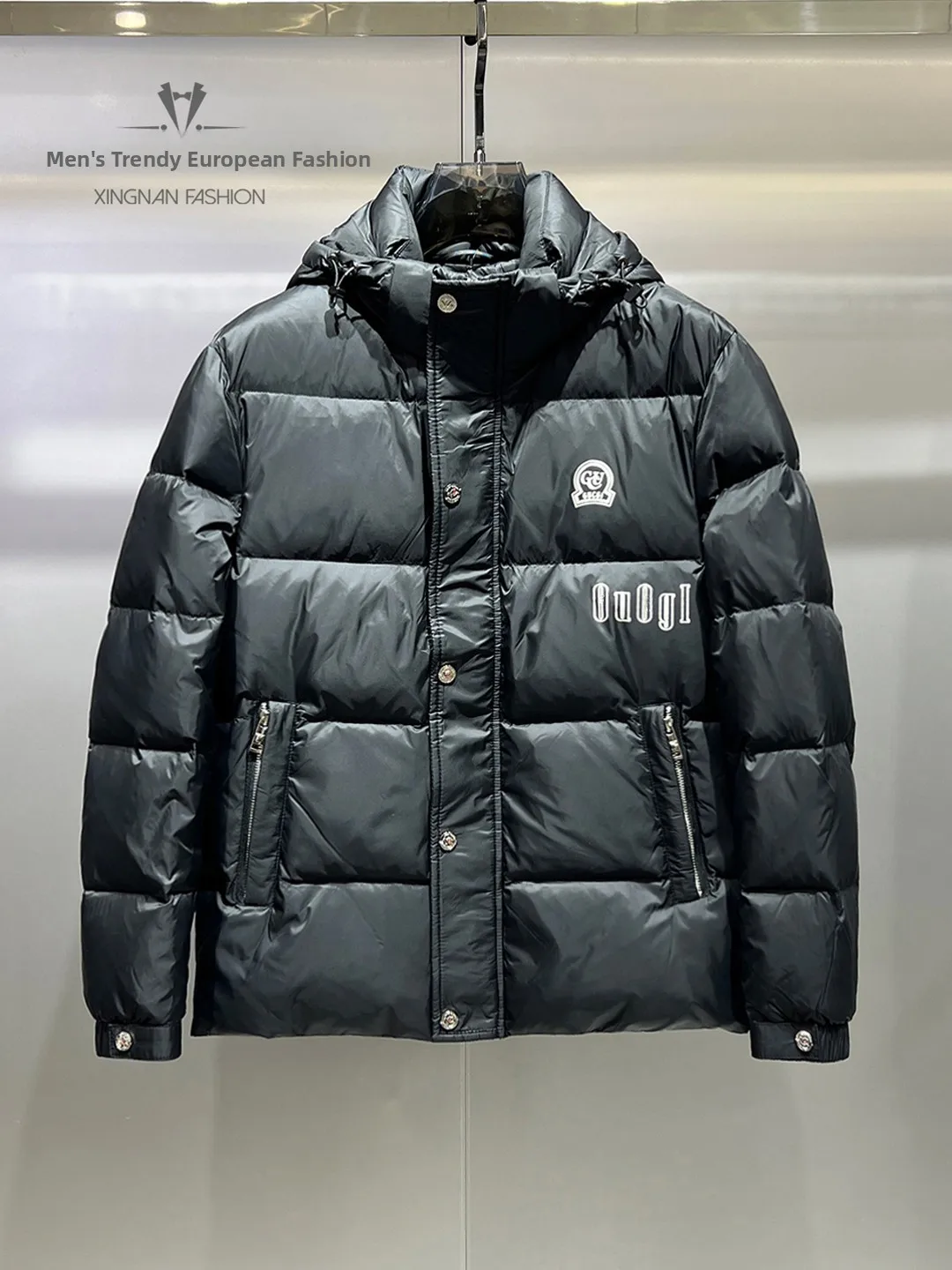 

Men's Hooded down Jaet White Du Feather Print Casual Versatile Warm Outerwear Youthful Sle Regular Fit Long Sve Zipper