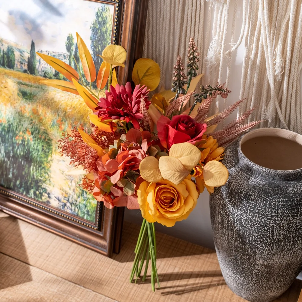 

Decorations Autumn Color Bouquet Manufacturer Simulation Flowers Fake Flowers Green Plants Wedding Bouquet Home Decoration