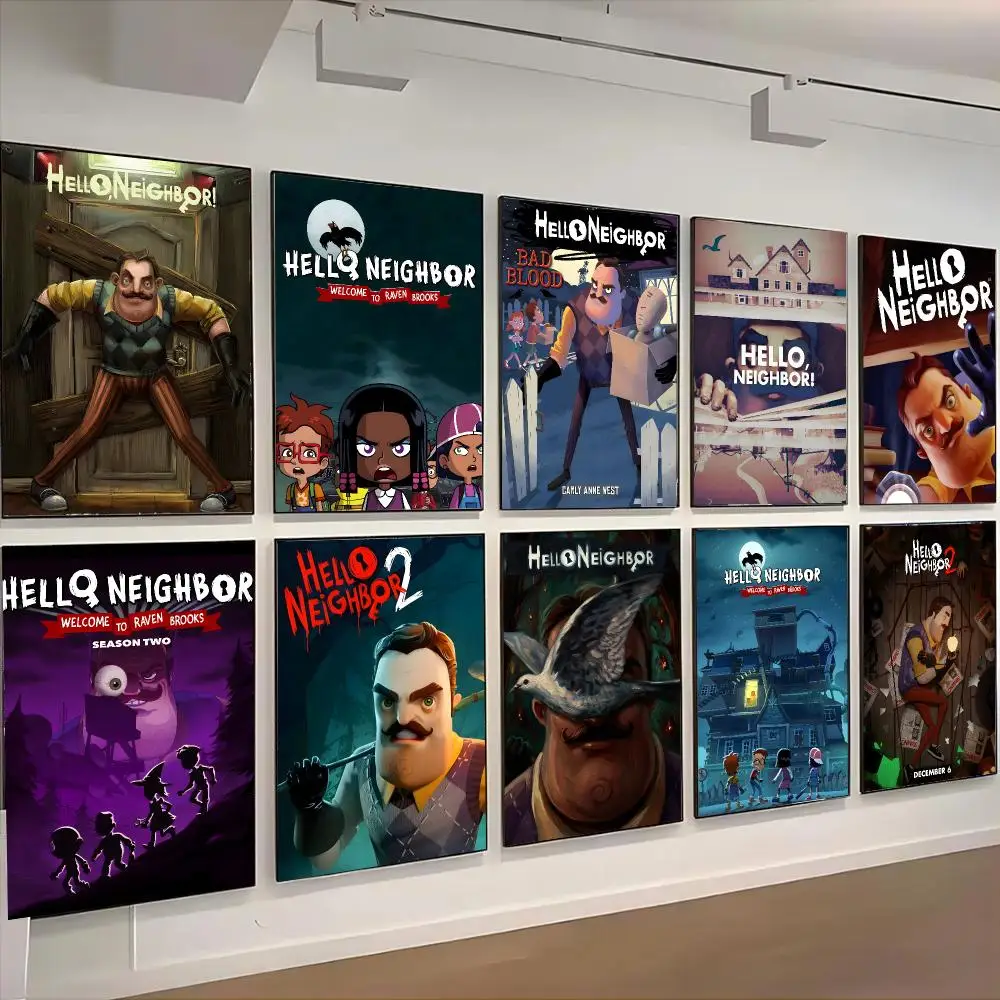 Hello Neighbor Game Horror Poster Self-adhesive Living Room Bedroom Party Bar Decor Moisture-proof Fade-resistant
