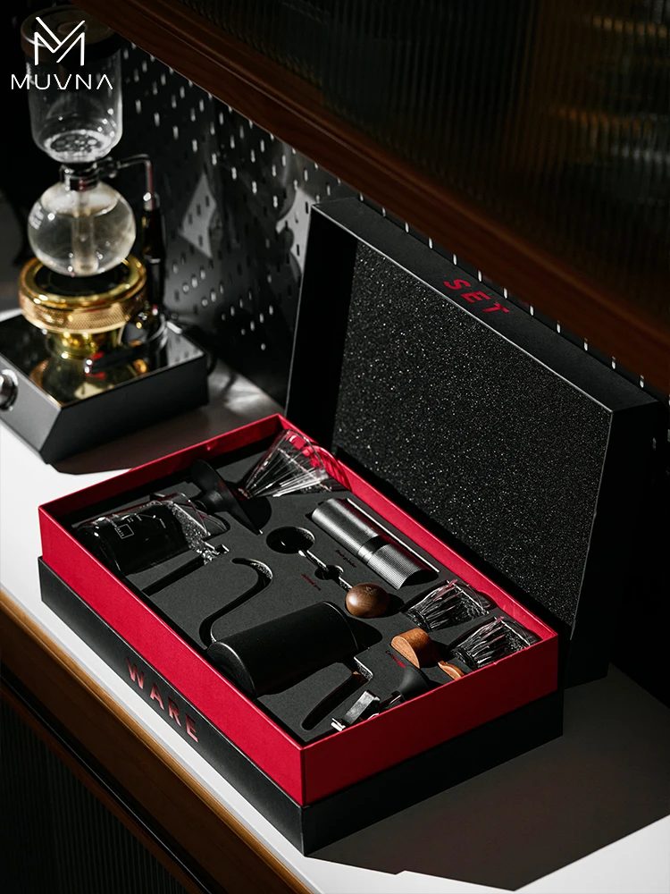 

MUVNA набор кофеварки для заваривания, кофемолка для эспрессо, портативный 38 мм, чайник для кофе с заусенцами, весы, сервировочная чашка для кемпинга, подарок