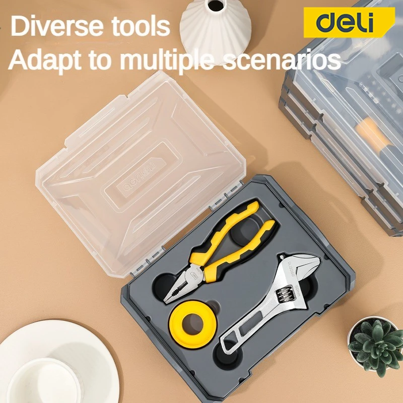 Deli Wireless electric screwdriver 31 piece pipe maintenance 3 piece pliers adjustable wrench rotary handle electric drill tools