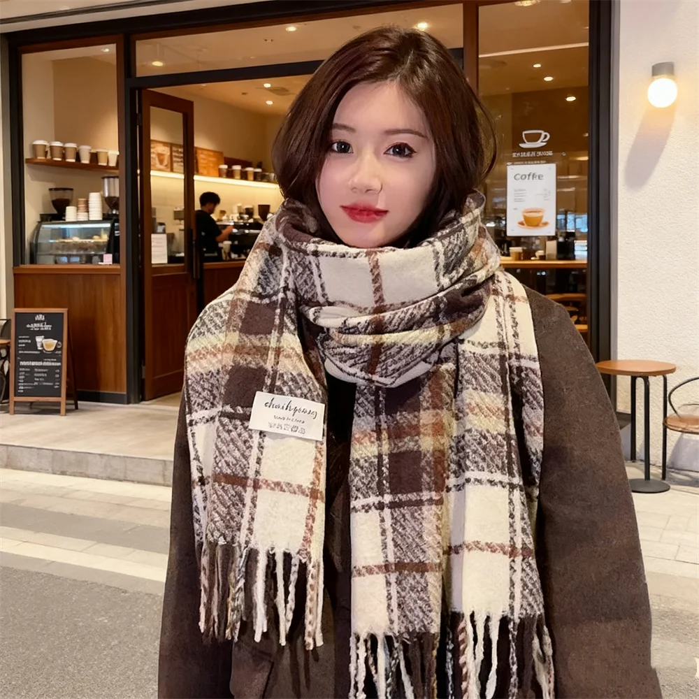 Christmas Atmosphere New Year's Red Plaid Scarf Women's Winter Versatile Thickened Senior Sense Student Warm Decoration
