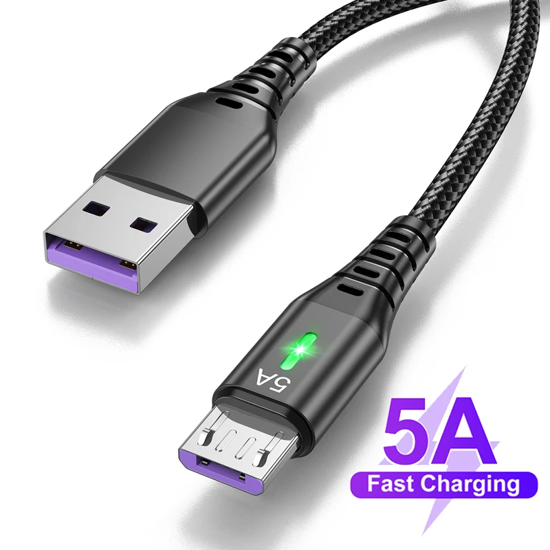 Micro USB Cable 5A LED Fast Charging Micro Data Cord For Huawei Samsung Xiaomi Android Mobile Phone Accessories Charger Cables