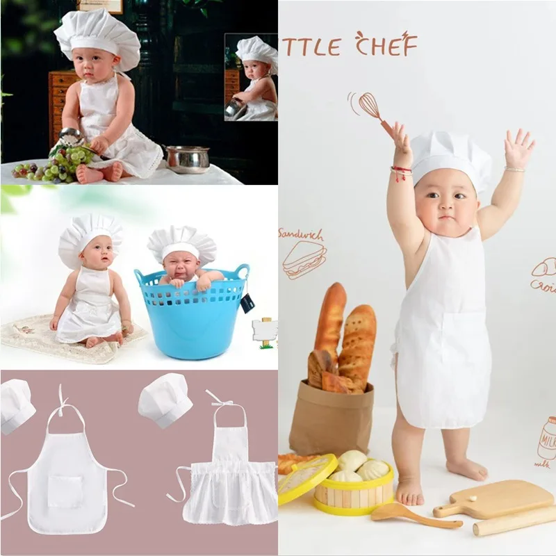 Fashion Baby Cook Apron Hat Set Newborn Photography Props Kids Costume 2026