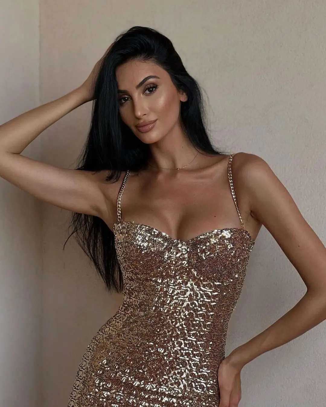 Women Luxury Party Jumpsuits Dress Gold Pink Chain Spaghetti Strap Sequines Glitter Sparky Rompers with Belt Runway Celebrity