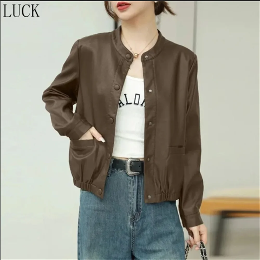 Women Jacket New in Coats  Short Leather Womens Coat Spring and Autumn Casual Loose Slim Fashion Joker Leather Jacket Short Coat