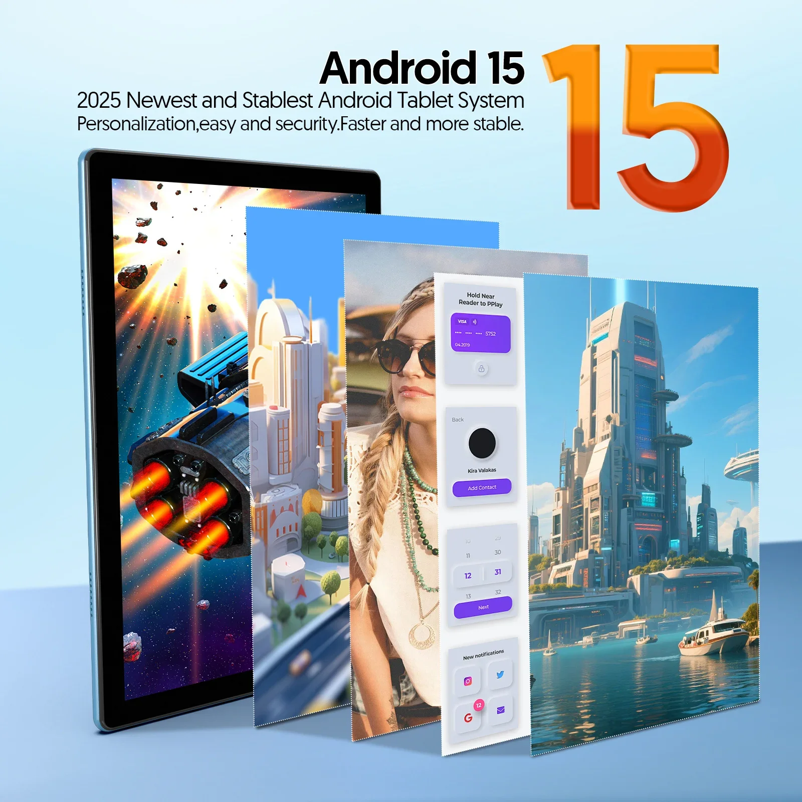 تابلت أندرويد 15 مقاس 10 بوصات، معالج رباعي النواة، وذاكرة وصول عشوائي 12 جيجابايت (3+9 قابلة للتوسيع) + تخزين 64 جيجابايت، و5 جيجا واي فاي، و1280*800، و2 في 1 تابلت ذكي