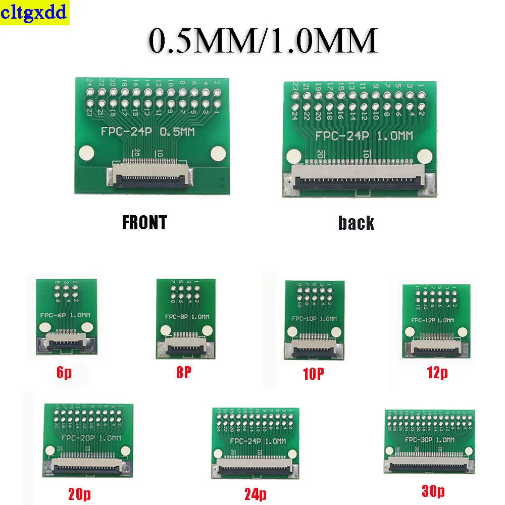 0.5mm/1.0mm spacing double-sided FPC/FFC PCB connector socket adapter board, 6/8/10/12/20/24/30P flat cable single-sided socket