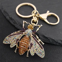 Vintage Crystal Bee Pendant Key Chain Women Alloy Rhinestone Keyring Car Bag Accessories Jewelry llaveros para mujer K9242S04