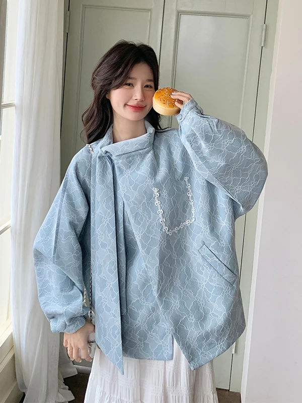 

Blue Bow Tie ort Jaet Women's Sli Unique Spring Initial 2026 New Arrival Commute Sle Straight Tube Bore Long Sve