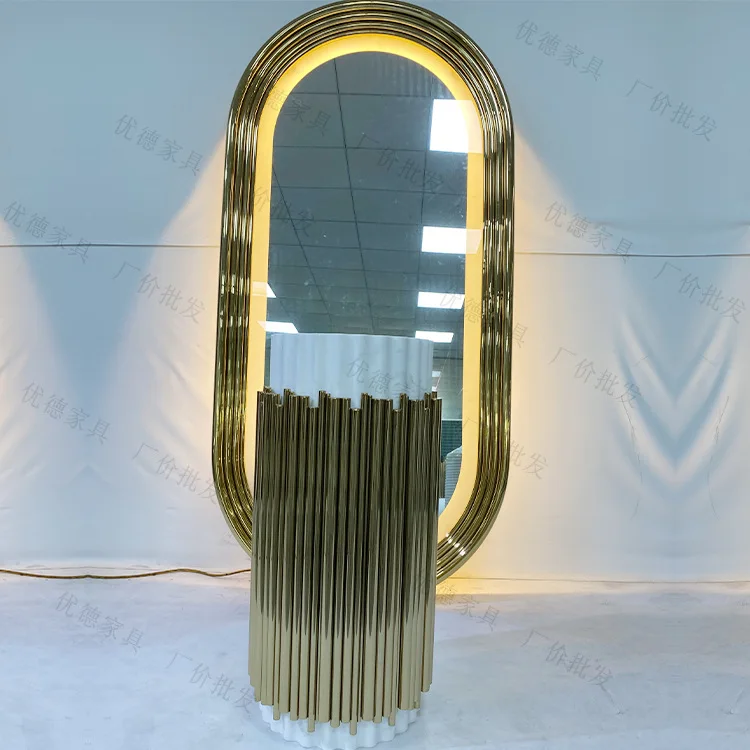 Light luxury style gold-plated stainless steel frame LED mirror wash basin combination