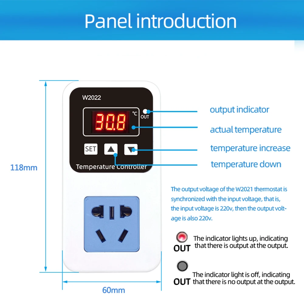 W2022 Temperature Controller AC110/220V LED Display Digital Thermostat 1500W Smart Microcomputer Precise Temperature Control
