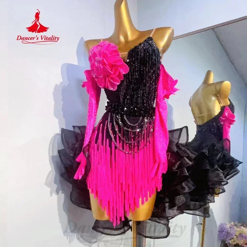 Robe à franges de danse latine pour femmes, robes de compétition personnalisées haut de gamme, olympiques de performance pour adultes et enfants, tango, samba, rumba