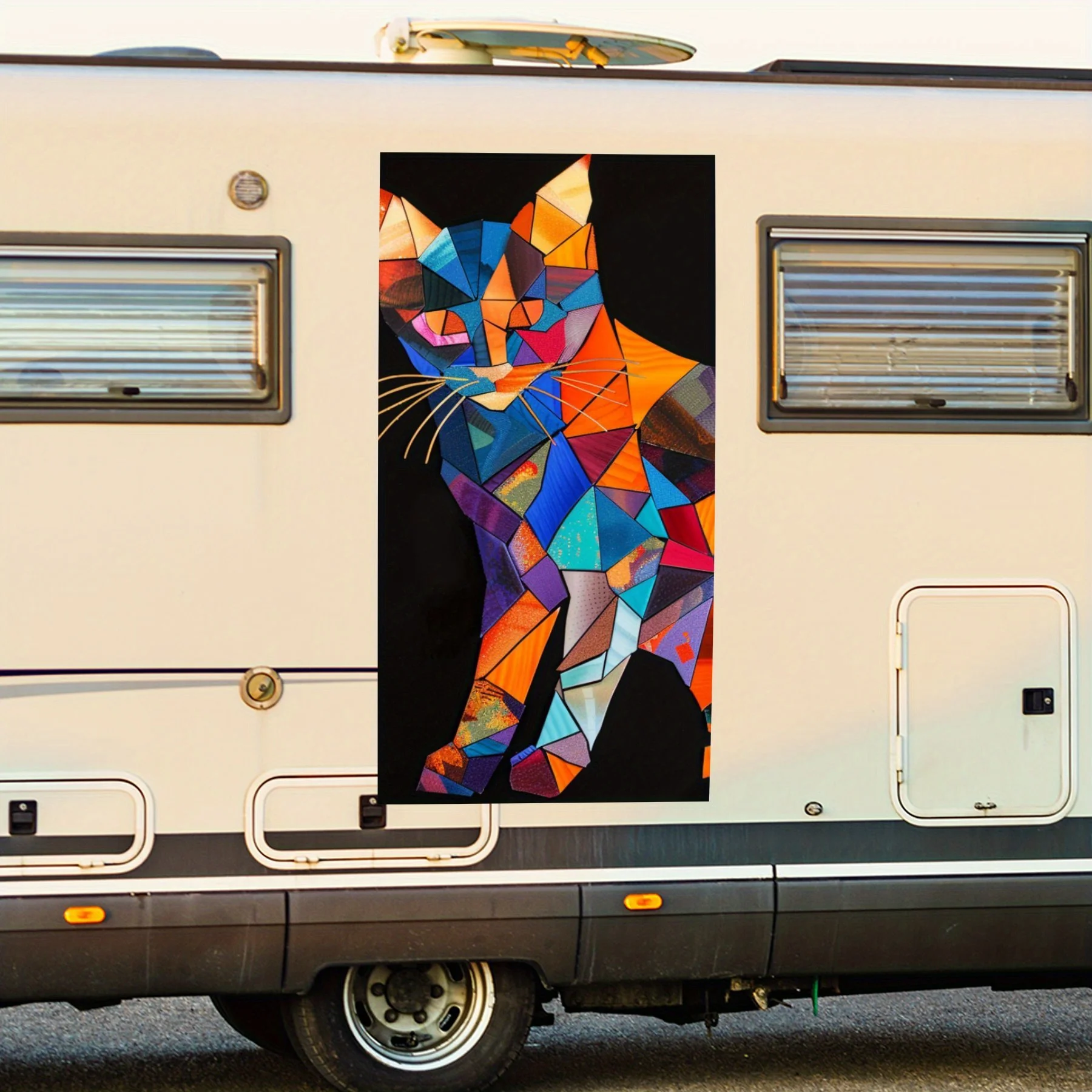 

Color - Blocked Cat Art,Motorhome Car Door Sticker PVC Self Waterproof Stick, Striking Auto Exterior Accessories Decor Protect G