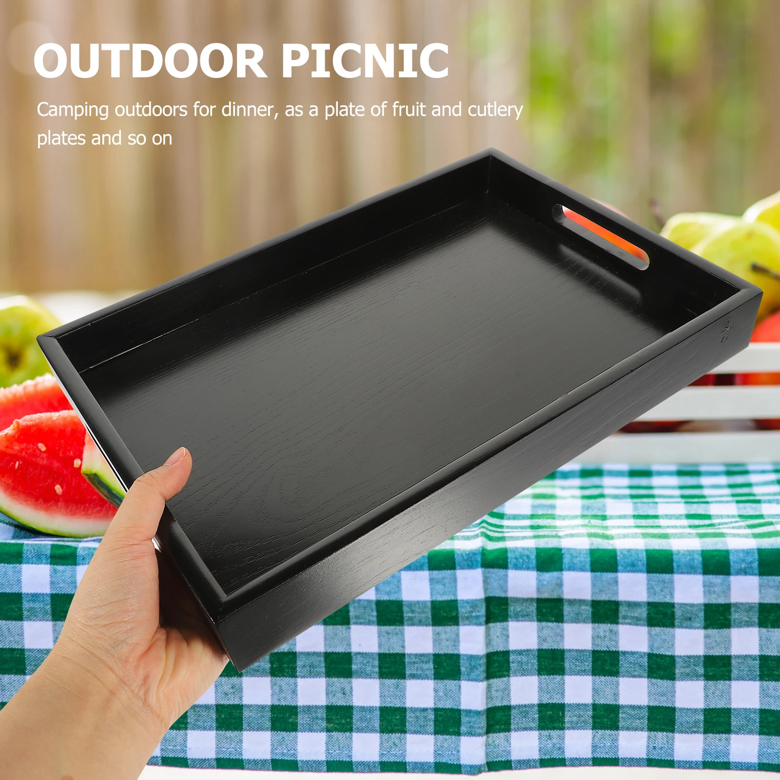 

Wooden Handle Tray Large Capacity Flat Handle Smooth Surface Multi-Functional Fruit Snack Serving Plate For Party Wedding