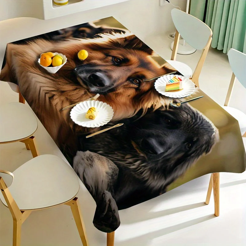 1pc 2D Flat German Shepherd Dog Printed Tablecloth, Decorative Table Cover for Dining Table, Home Decor