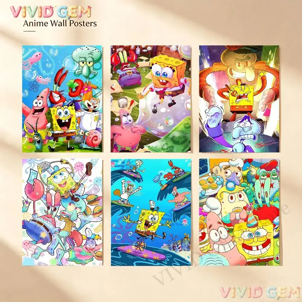 VIVID GEM SpongeBob Poster Print Canvas Pictures Home For Living Room And Bedroom Wall Modern Decor Frameless Painting