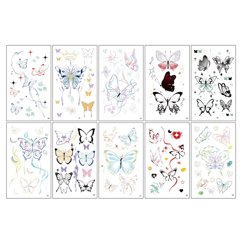 10 Sheets Butterfly Transfer Tattoos Sticker Waterproof Disposable Temporary Tattoo Women Men Hand Body Fake Tattoos Decoration