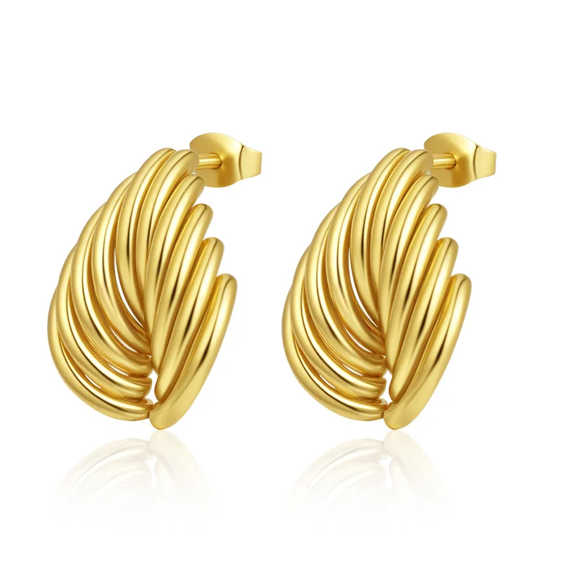 

Vintage Multi - Layered Twisted Stainless Steel Earrings 18K Gold Plated Statement Earrings Fashion Versatile Jewelry