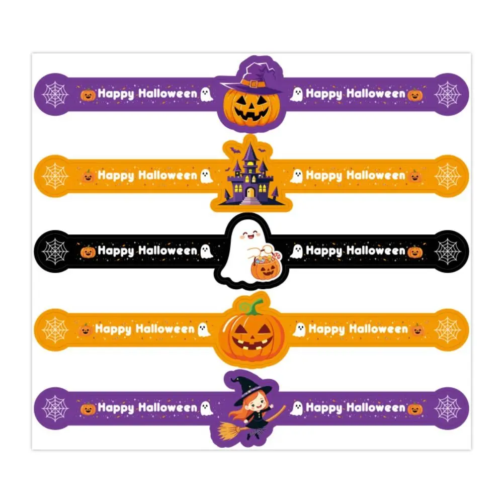 50PCS Multicolor Halloween Sealing Stickers Self-adhesive Witch Castle Long Strip Stickers Cartoon Pumpkin Ghost Back Adhesive