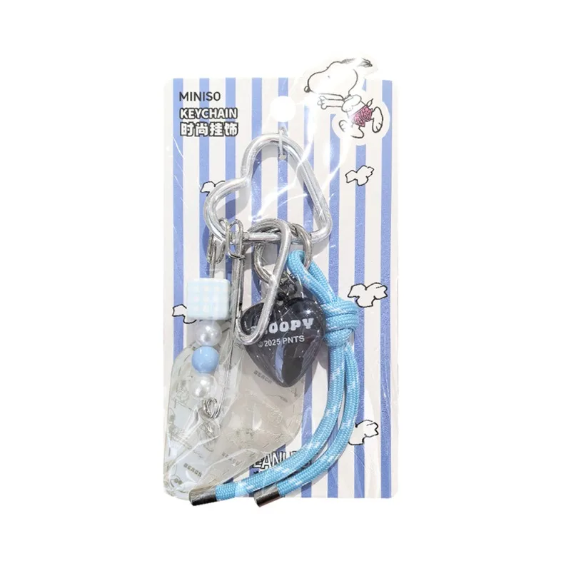 MINISO Kawaii سنوبي المفاتيح المحيط مذكرات الماس القلب الخرز لوح التزلج مرآة قلادة هدية للفتيات عيد ميلاد