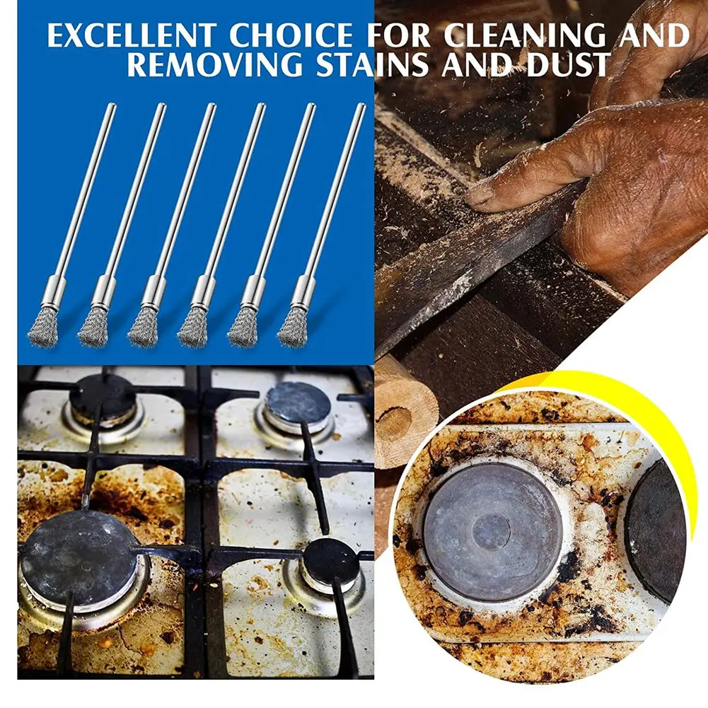 ABLN-10 pezzi spazzole per pulizia penna mandrino da 3 mm punte per rimozione vernice ruggine lucidatura accessori per utensili rotanti, spazzola terminale da 6 mm