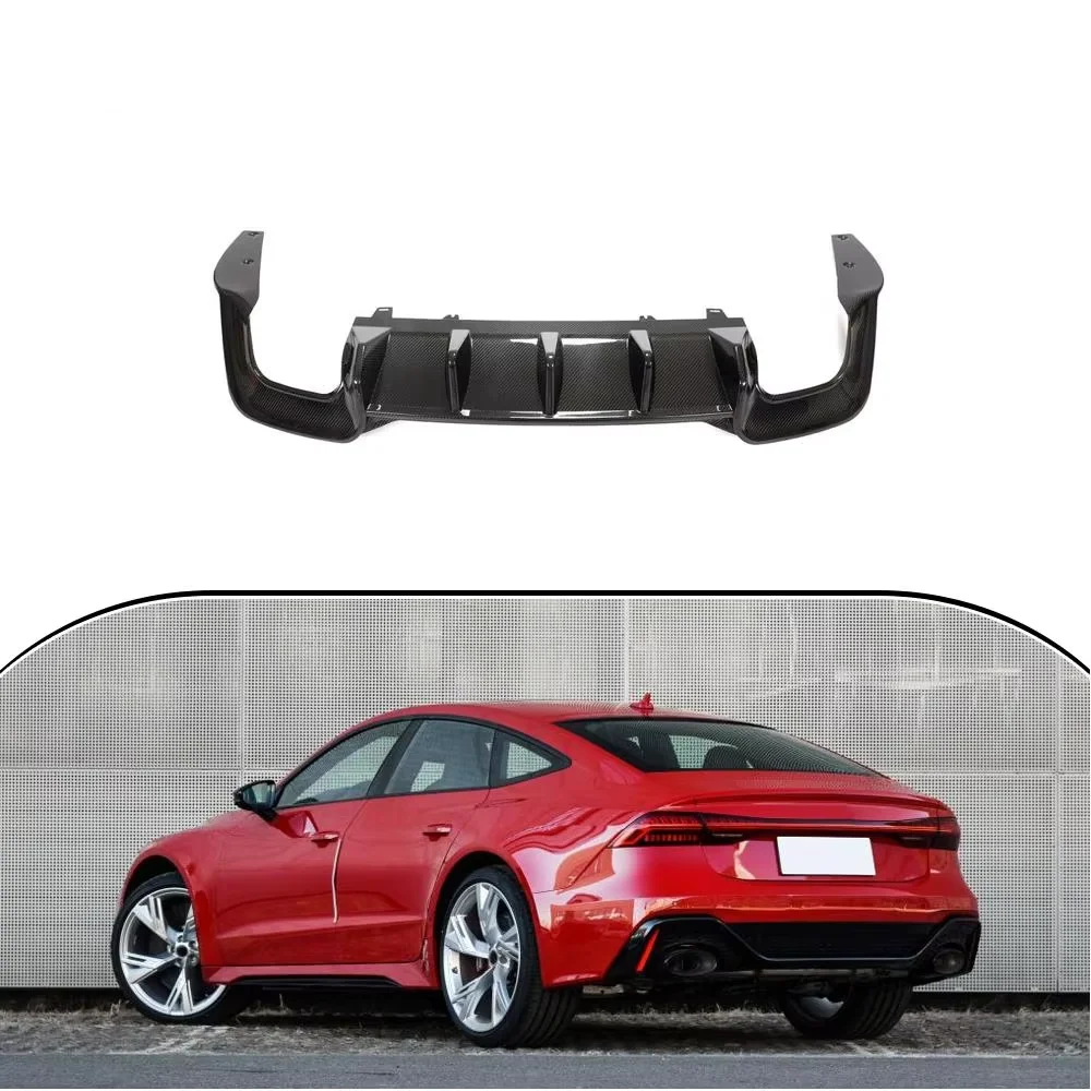 Product Customization Prepreg Dry Carbon Fiber RS7 Rear Diffuser Lip Spoiler forAu di RS7 C8 Sportback 2020 2021 Carbon Black