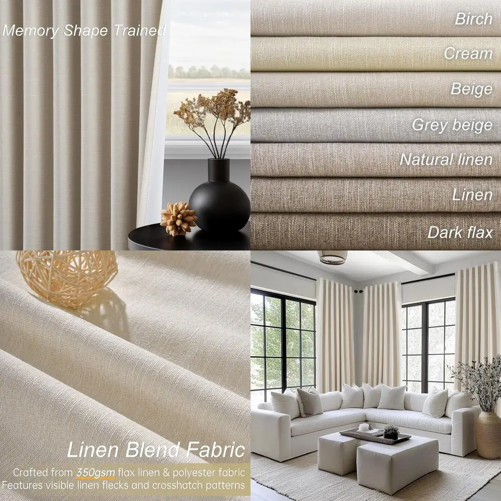 

Beige Boho Style 96 Floor-to-Ceiling Insulated Curtains with Tab Top, 2-Panel Set for Bedroom and Dining Room