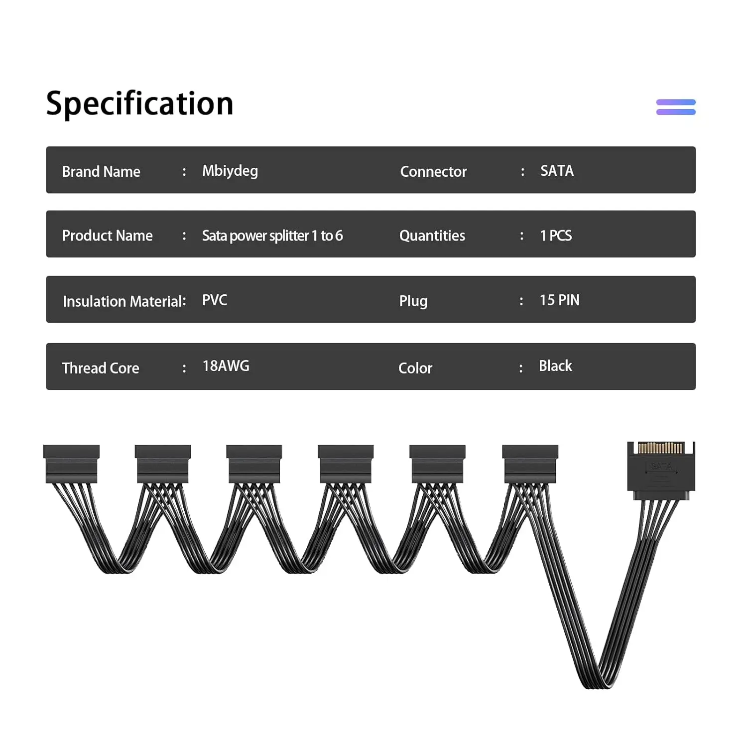 Cable divisor de alimentación Sata de 6 vías, SATA de 15 pines a 1 a 5/6 para HDD, SSD, unidades ópticas, Cable de extensión de suministro de conector de alimentación sata