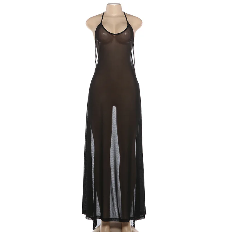 Sexy Black Prom Dress Backless Sleeveless Ruffles Sheath Long Party Gown Casual Hot Girl Formal Wedding Guest Birthday Robe