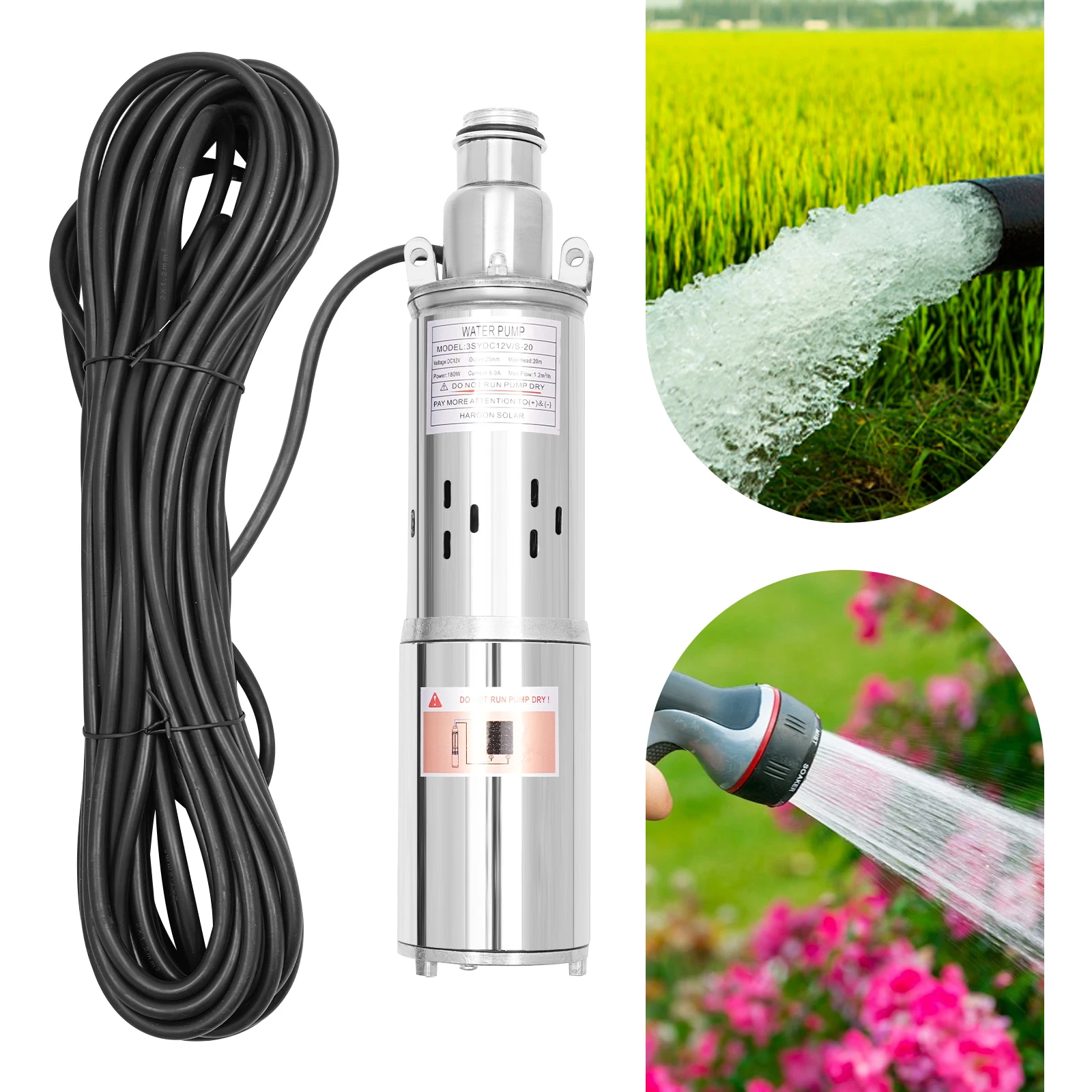 

Solar Water Pumps Stainless Steel Deep Well Submersible Pump 180W Solar Power Water Pumps for Agricultural Irrigation Garden