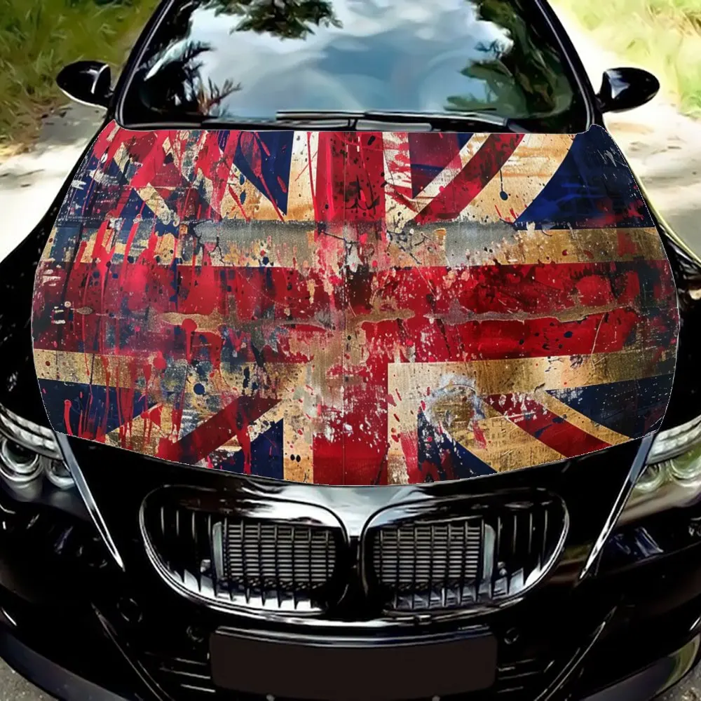 Vintage Rusty Style British Flag Car Hood Wrap Color Vinyl Sticker Truck Graphic Bonnet Auto Accessories Decoration Decal Gift