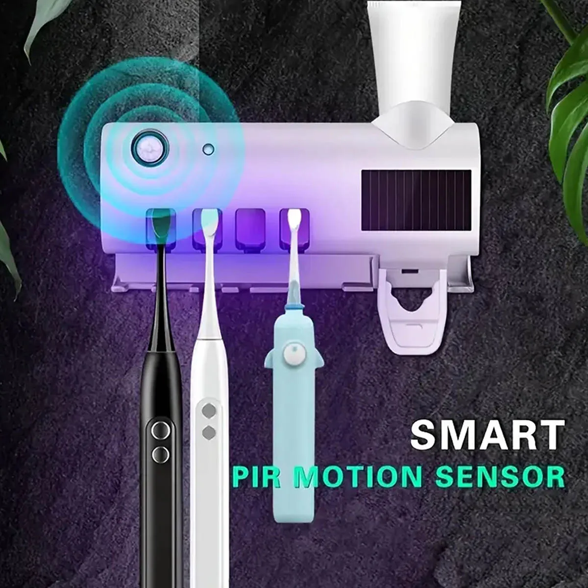 حامل فرشاة أسنان ذكي للتعقيم بالأشعة فوق البنفسجية، حامل فرشاة أسنان منزلي متعدد الوظائف مثبت على الحائط وخالي من اللكم