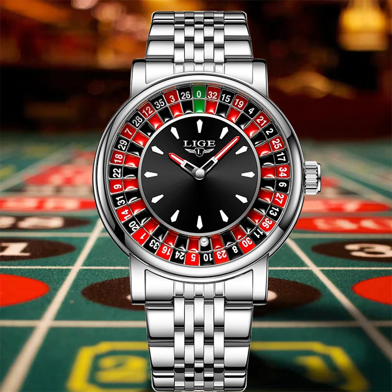 ساعات كوارتز فاخرة للأعمال من LIGE للرجال، تصميم إبداعي فريد من نوعه، لعبة طاولة القمار، مقاومة للماء، ساعات رجالية من الفولاذ