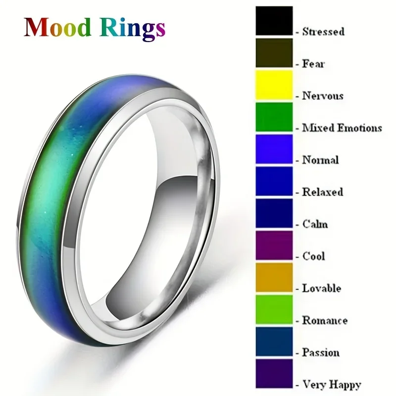 Fashion Stainless Steel Discoloration Changing Mood Ring Thermal Reaction Design Ring Family Friends Perfect Gift