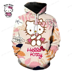 2024 New Fashion Women Hoodie Hello Kitty Cartoon Anime Men Sweatshirt Spring Autumn Pink Kawaii Woman Oversized Pullover