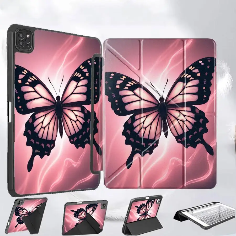

Holder Cover Tablet Case For iPad Mini 6 7 Air 4 5 M3 M2 M4 11inch Pro 2025 Pro 11th 10th 9th 8th 7th 12.9inch Pink Butterfly