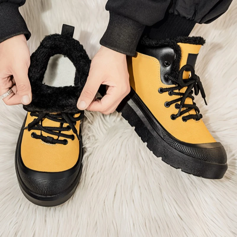 Новые повседневные профессиональные противоскользящие походные туфли с четырехсезонным цветным нескользящим флисом с круглым носком и теплым шнуровкой