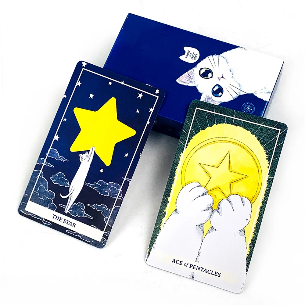 New White Cat Tarot Deck A 78 Cat-Themed Edition Borad Game For Cat Lovers,Great For Divination, Meditation & Party Games