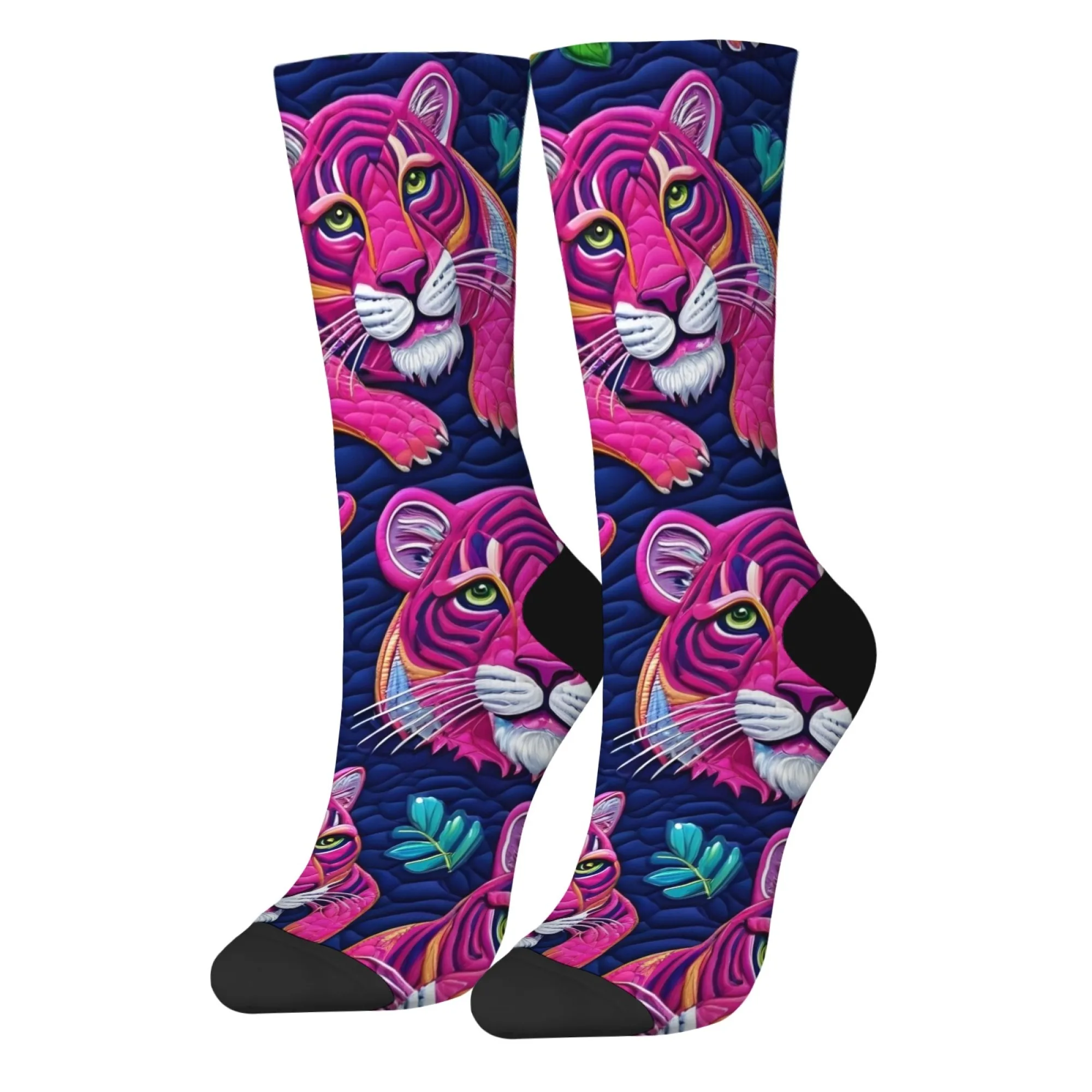 1 Pair All Season Men Socks Featuring A Pink Tiger Head and Tiger Pattern Suitable for Both Balls Sports and Outdoor Party Use
