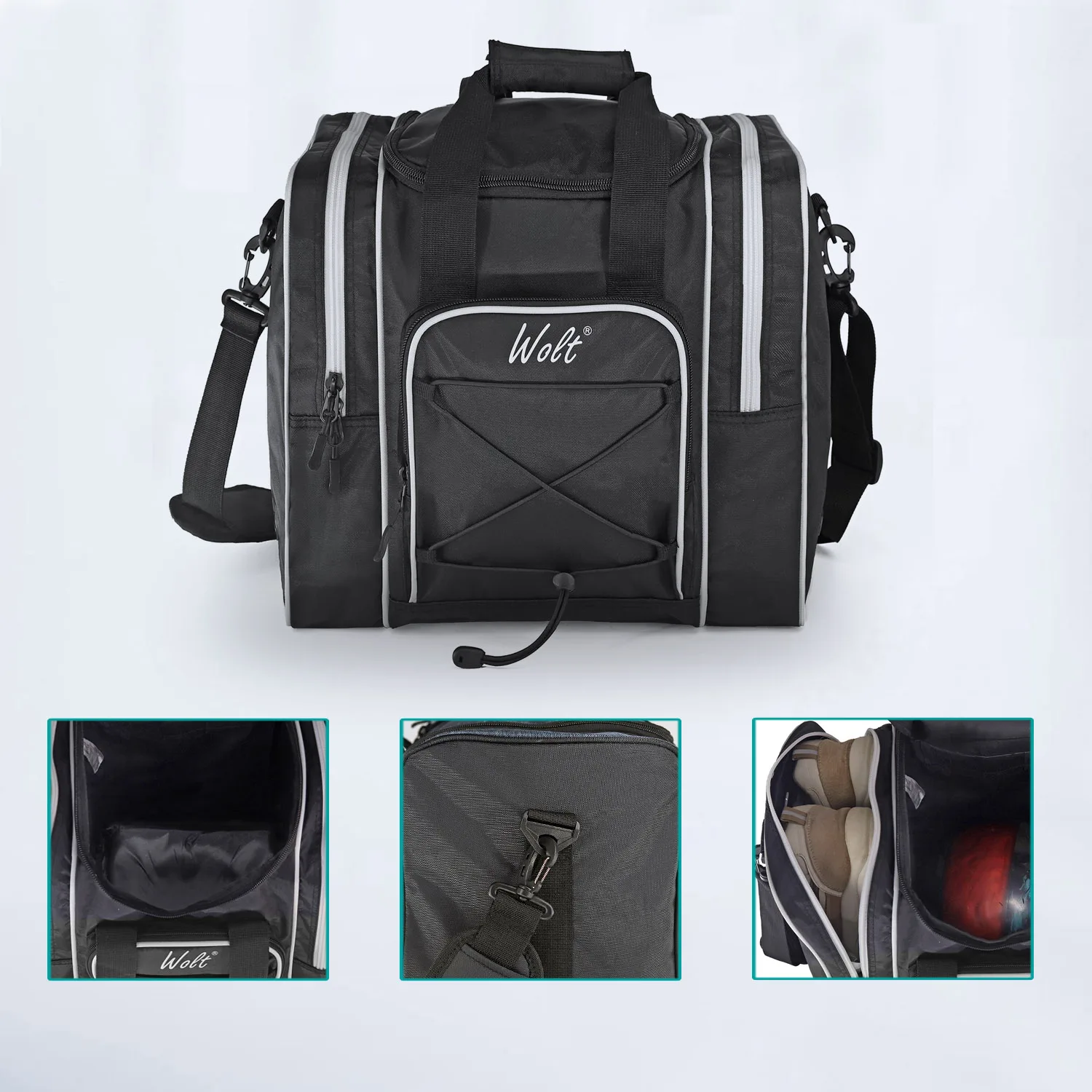 WOLT Bowling Ball Bag for Single Ball - Bowling Ball Tote Bag with Padded Ball Holder, 2 Pockets fit Bowling Shoes Up to Mens Si