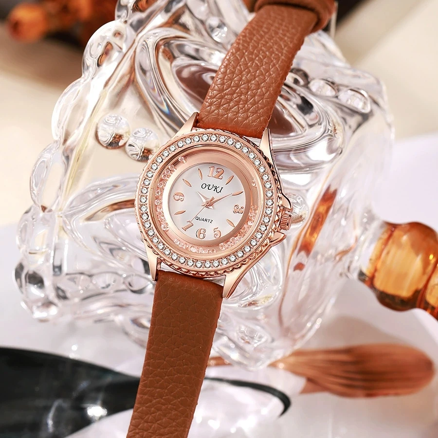 New Fashion Luxury Rolling Crystal Watches For Woman Students Leather Quartz Watch For Gifts Reloj Mujer Ladies Wristwatches Hot